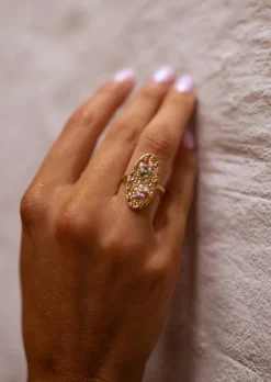 Bagues-EASY-CLOTHES Bague Dorée - Pipo - Perles Fleurs ColoréesEasy Clothes Doré