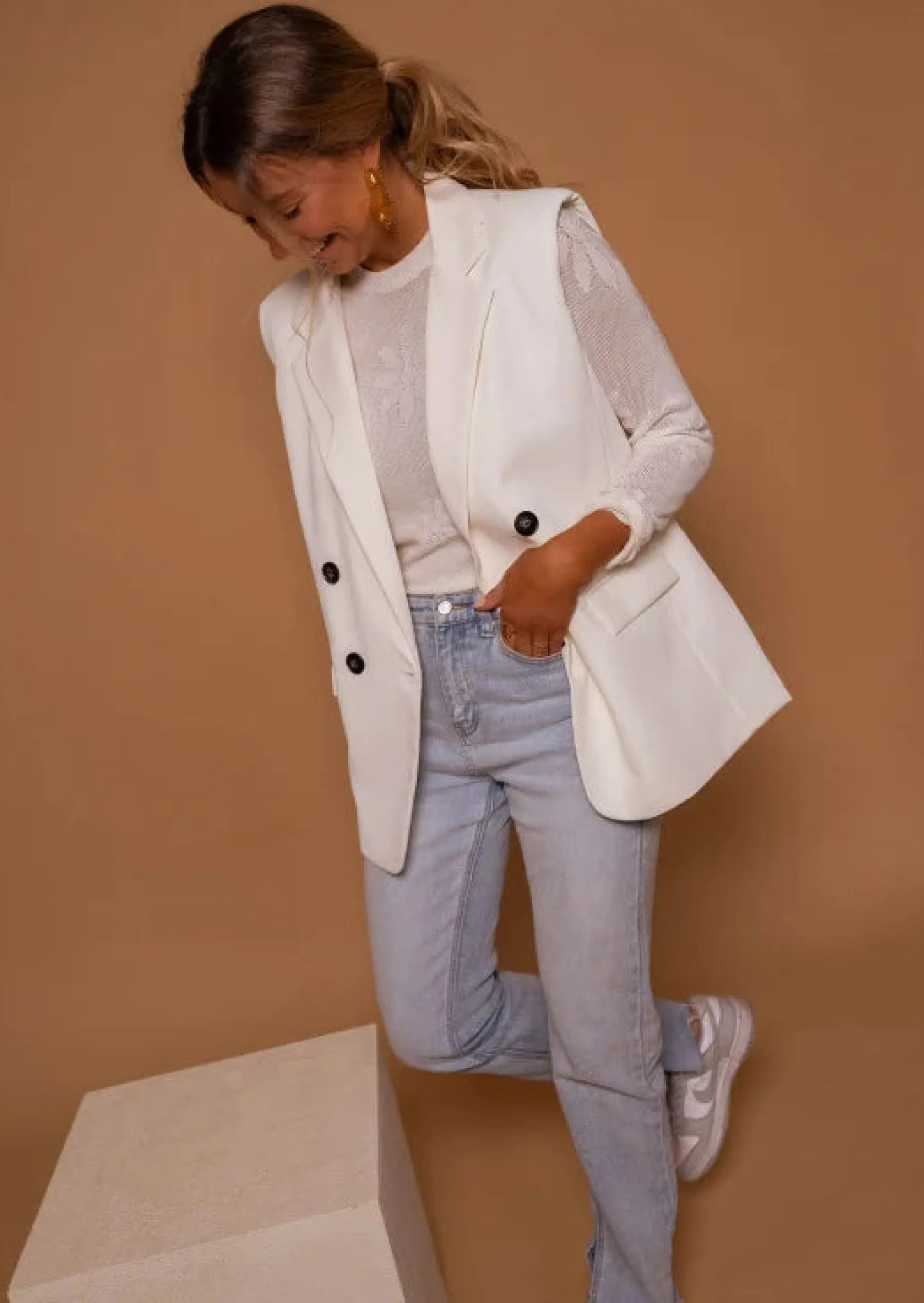 Blazers-EASY-CLOTHES Blazer Écru | Oana | Épaulettes | Easy Clothes Écru