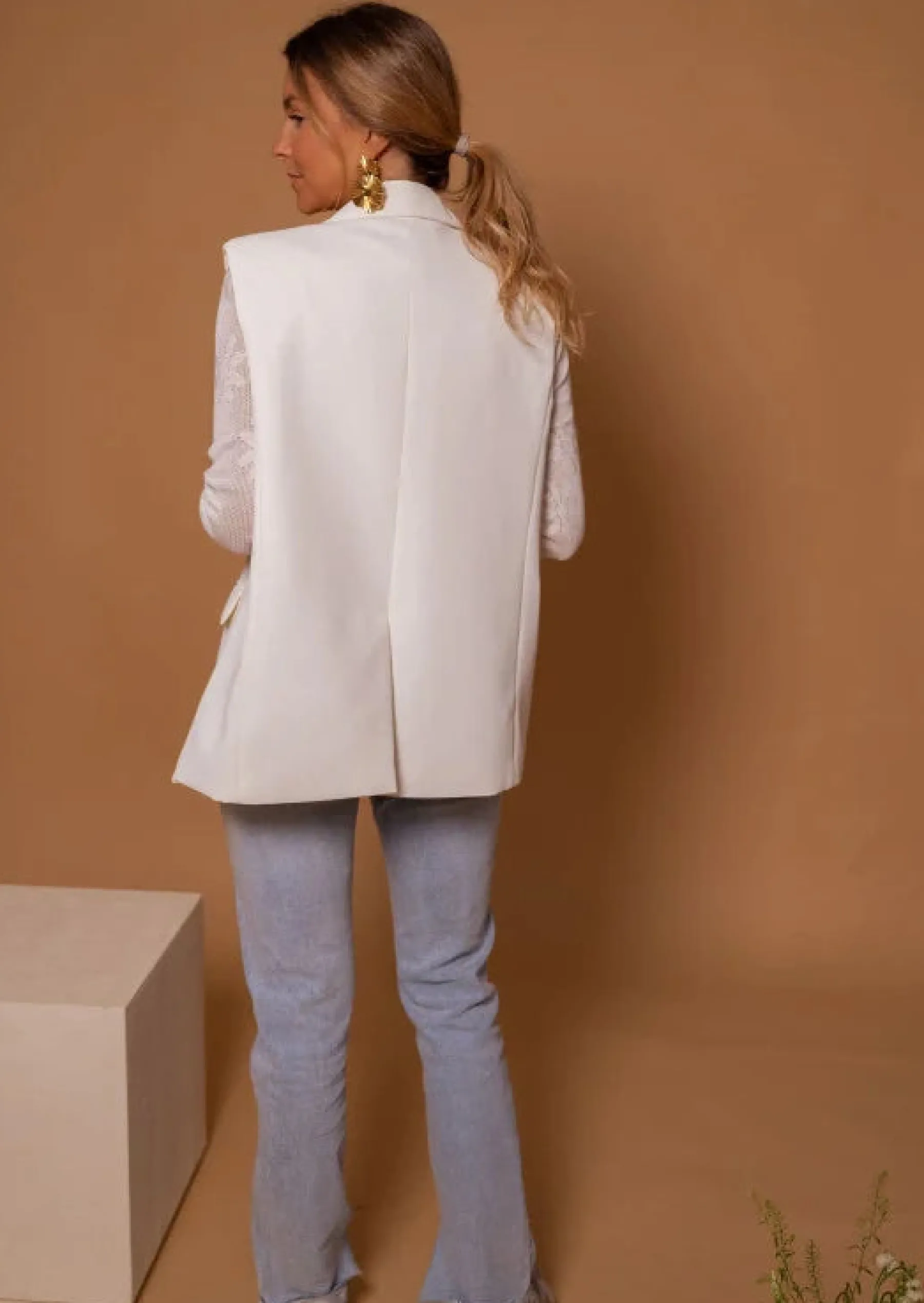 Blazers-EASY-CLOTHES Blazer Écru | Oana | Épaulettes | Easy Clothes Écru