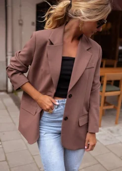 Blazers-EASY-CLOTHES Blazer Lucia - Chocolat - Coupe Loose - ÉpaulettesEasy Clothes Chocolat       