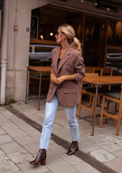 Blazers-EASY-CLOTHES Blazer Lucia - Chocolat - Coupe Loose - ÉpaulettesEasy Clothes Chocolat       