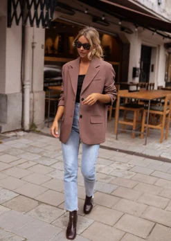 Blazers-EASY-CLOTHES Blazer Lucia - Chocolat - Coupe Loose - ÉpaulettesEasy Clothes Chocolat       
