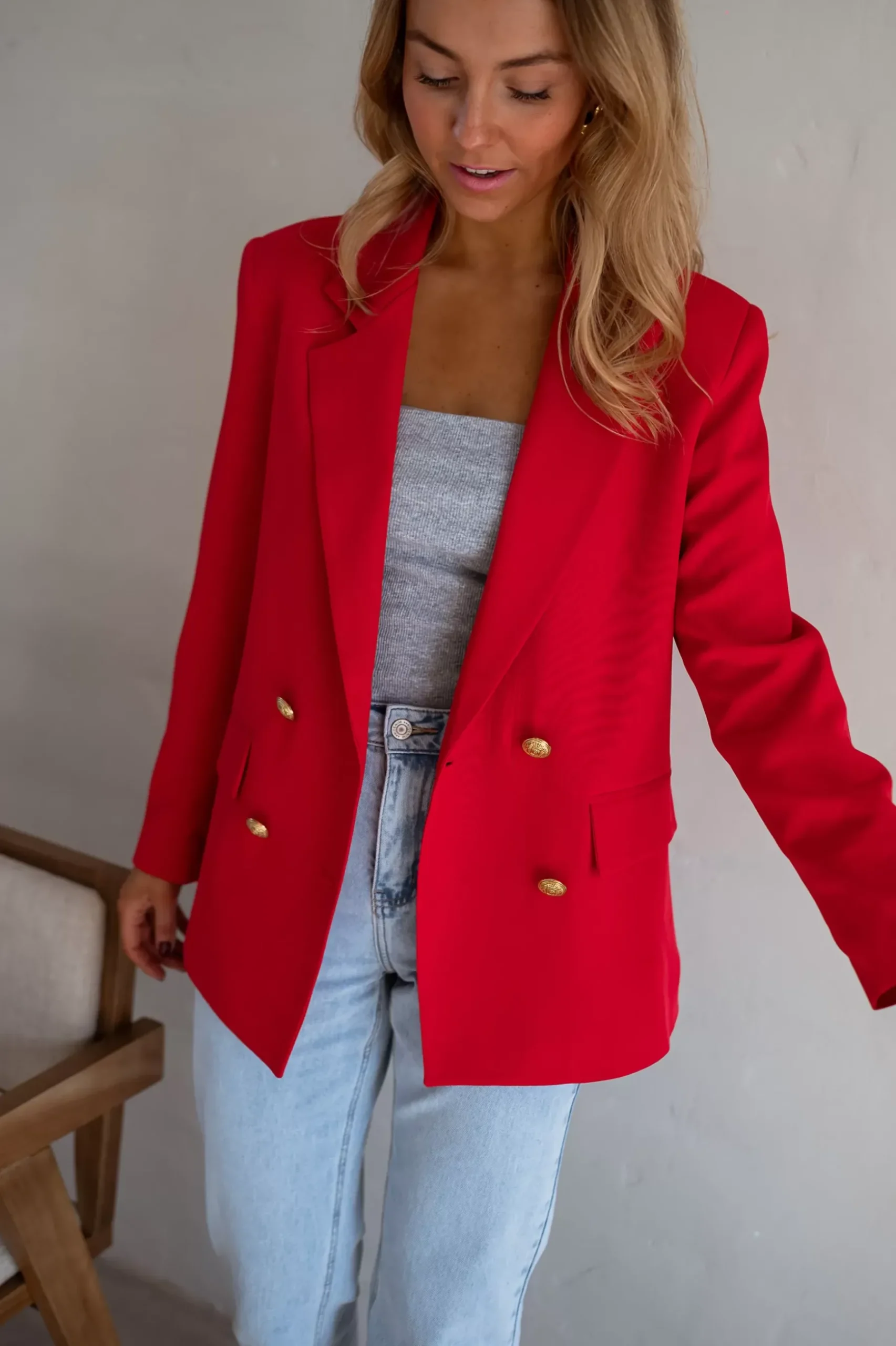 Blazers-EASY-CLOTHES Blazer Maon - Rouge Vif - Ensemble Moderne & TendanceEasy Clothes Rouge