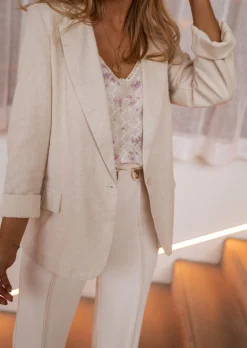 Blazers-EASY-CLOTHES Blazer Océane beige en lin | Blazer léger en lin | Prêt-à-porter en ligne | Easy Clothes Beige en lin       