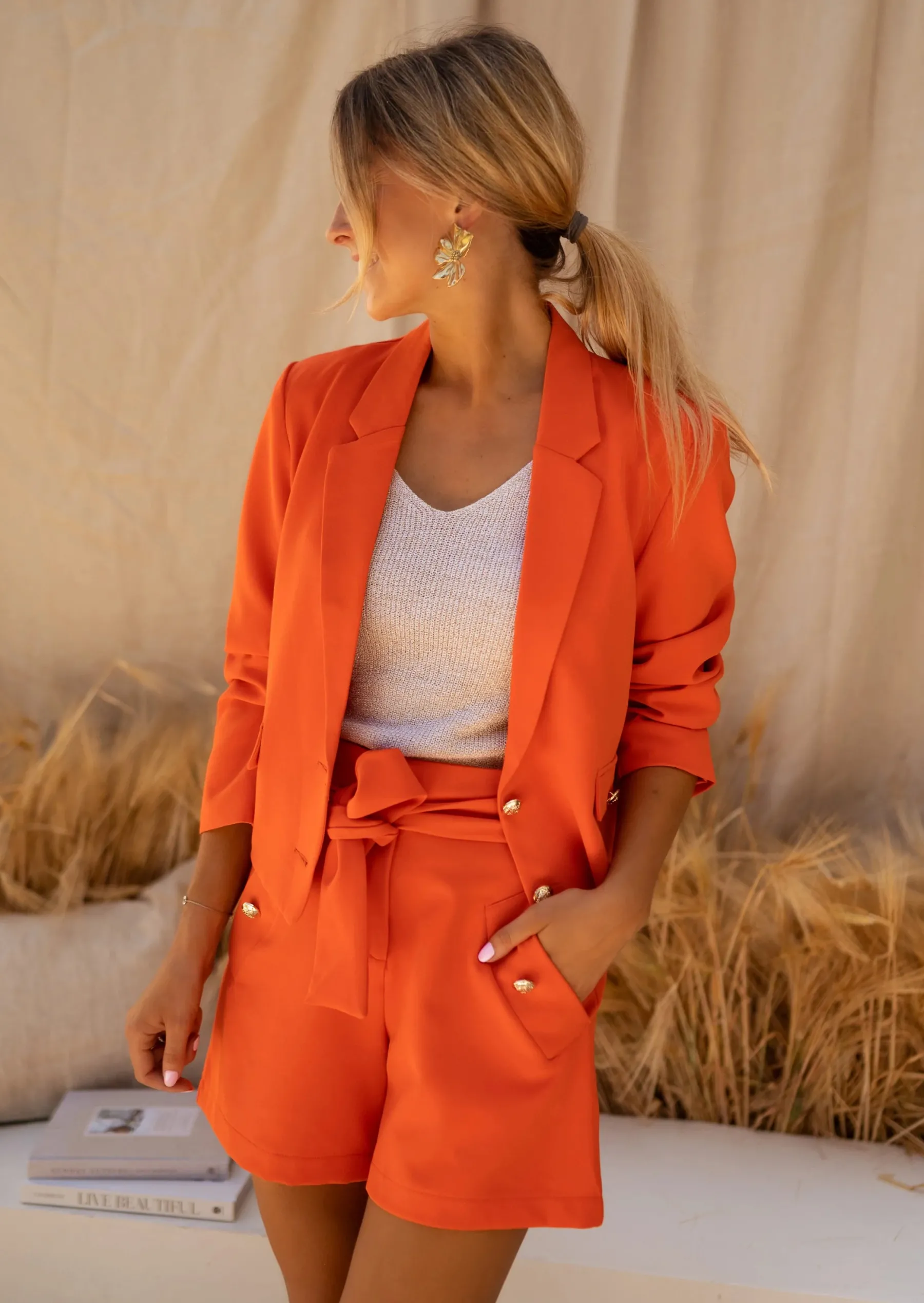 Blazers-EASY-CLOTHES Blazer Orange - Vêtements Femme - Easy Clothes Orange