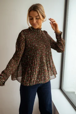 Chemisiers & Blouses-EASY-CLOTHES Blouse - EvolèneEasy Clothes Verte à fleurs       