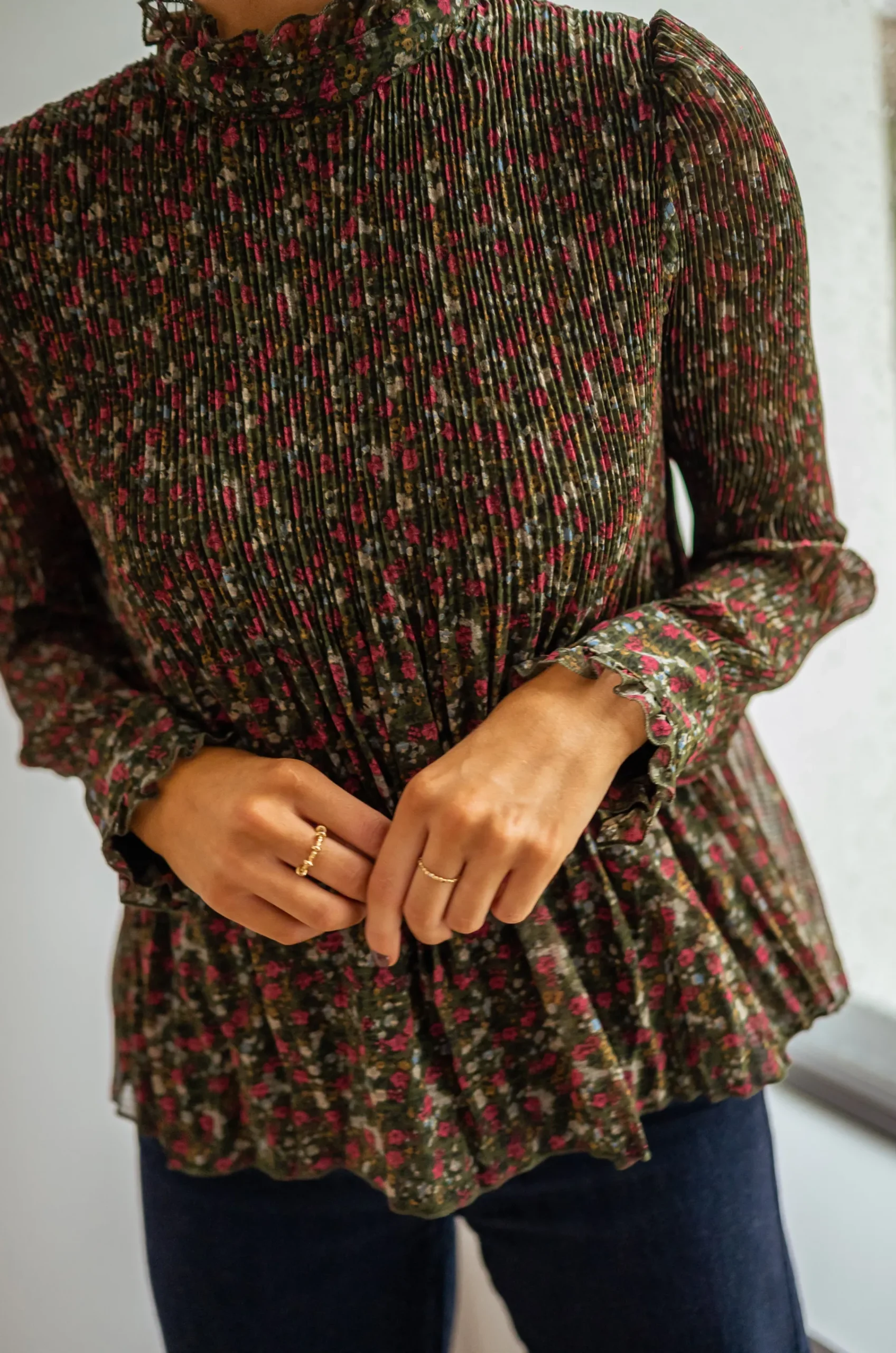 Chemisiers & Blouses-EASY-CLOTHES Blouse - EvolèneEasy Clothes Verte à fleurs