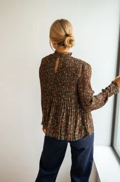 Chemisiers & Blouses-EASY-CLOTHES Blouse - EvolèneEasy Clothes Verte à fleurs