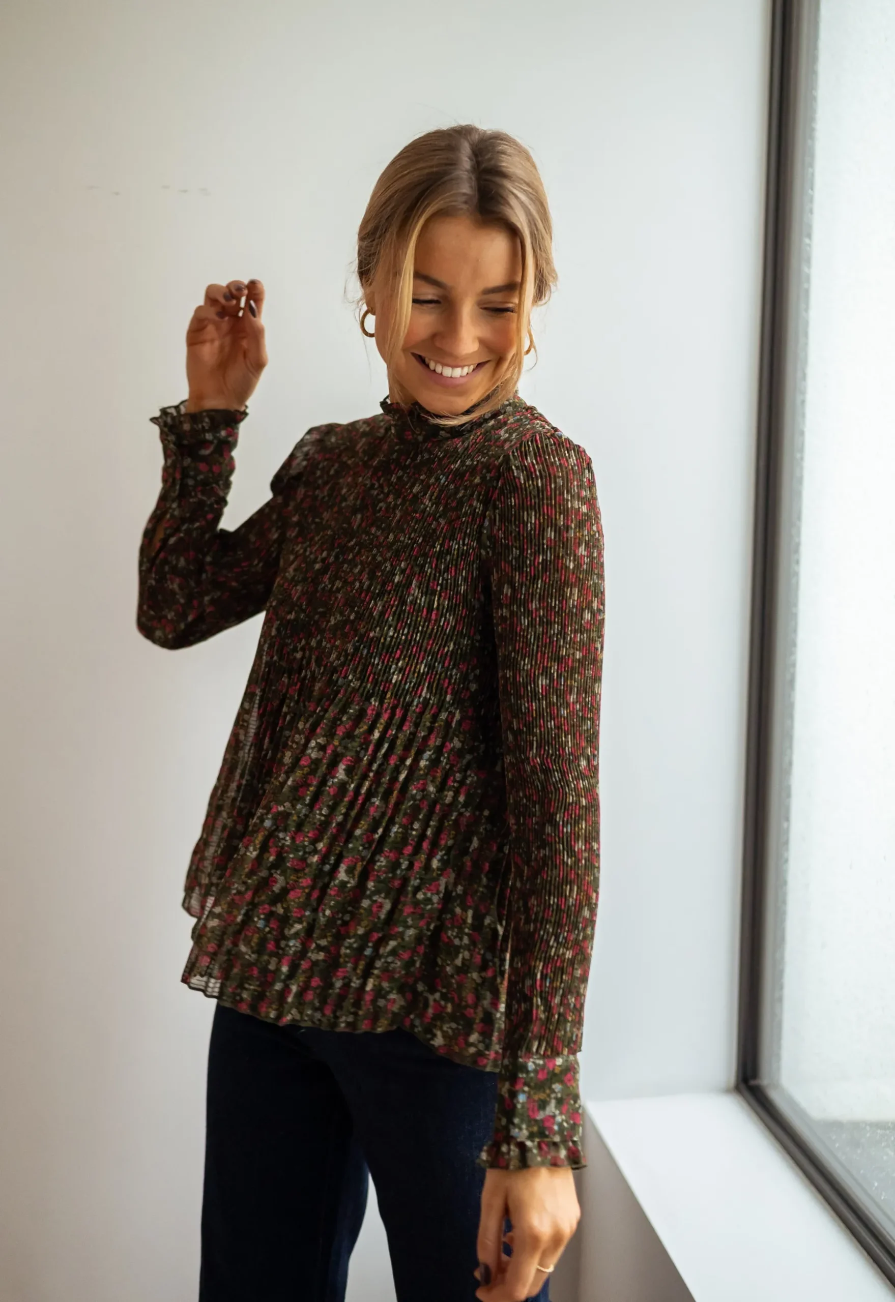 Chemisiers & Blouses-EASY-CLOTHES Blouse - EvolèneEasy Clothes Verte à fleurs