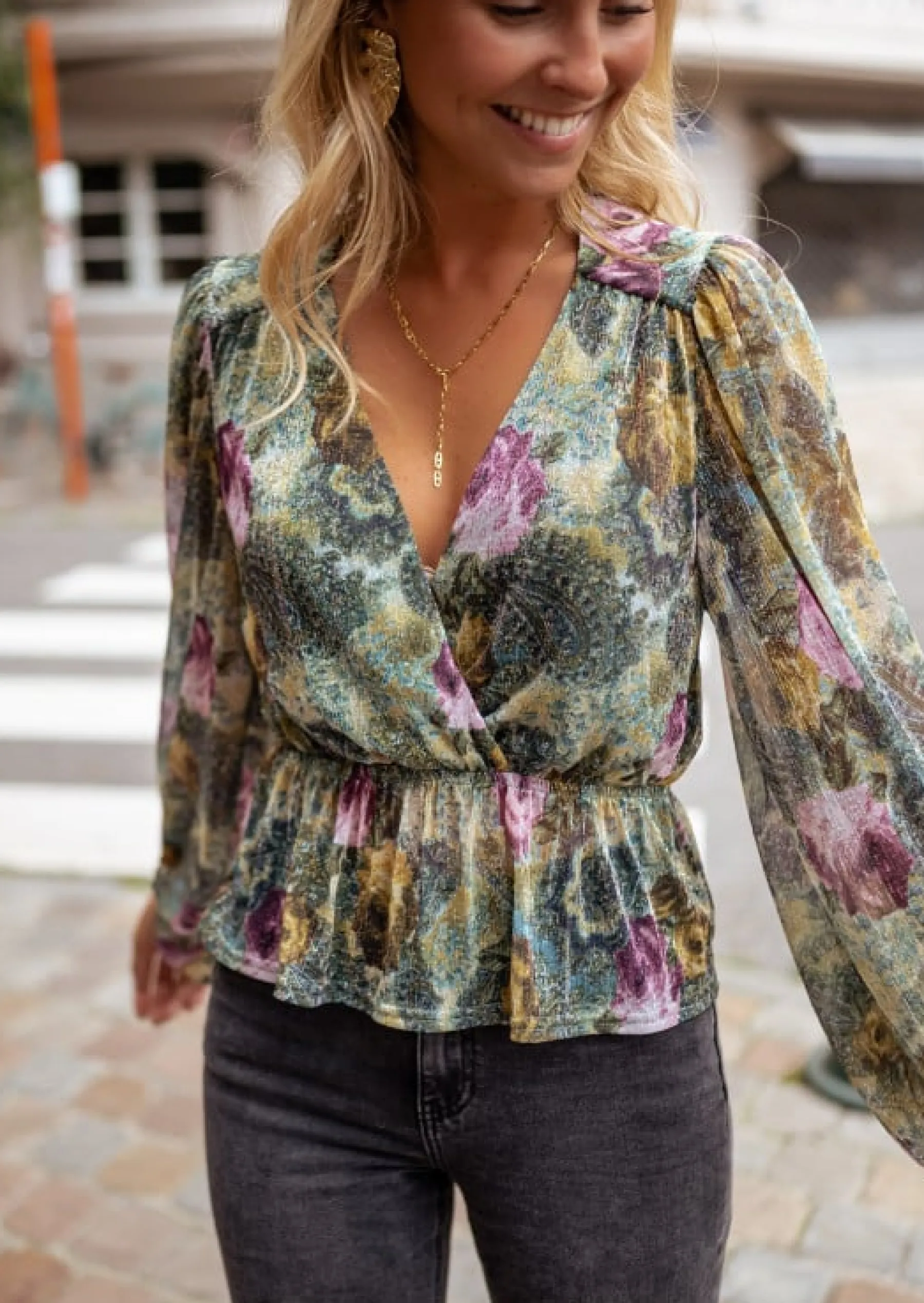 Chemisiers & Blouses-EASY-CLOTHES Blouse Aidan - À Fleurs - Made in France - Manches LonguesEasy Clothes À fleurs