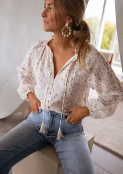 Chemisiers & Blouses-EASY-CLOTHES Blouse Aiden | Écrue & Fleurie | Easy Clothes Écrue à motifs       