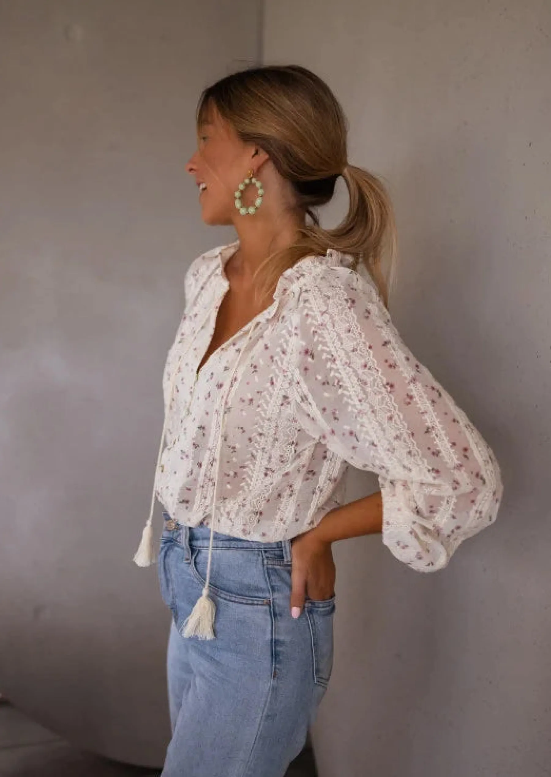 Chemisiers & Blouses-EASY-CLOTHES Blouse Aiden | Écrue & Fleurie | Easy Clothes Écrue à motifs