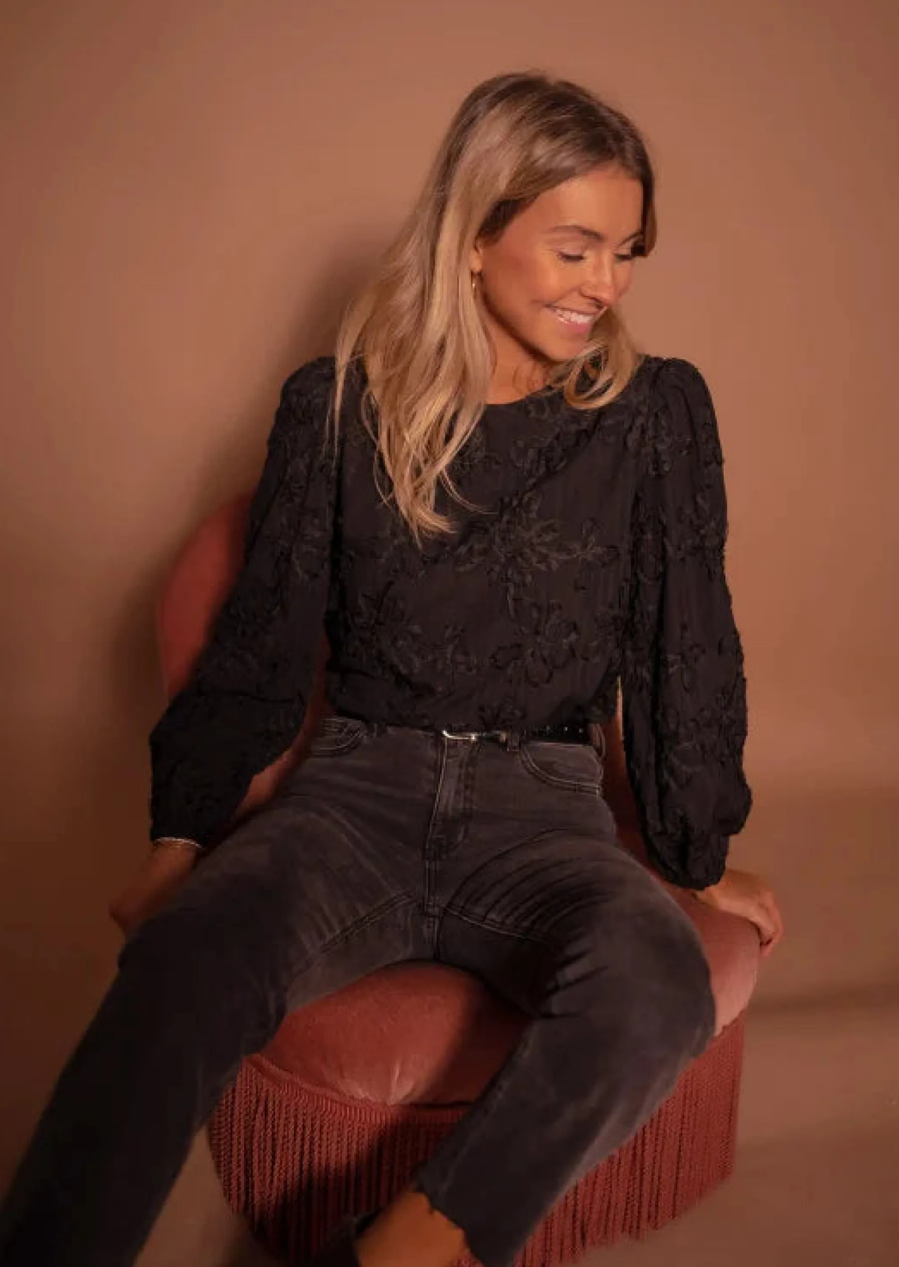 Chemisiers & Blouses-EASY-CLOTHES Blouse Amina Noire - Empiècement - Col RondEasy Clothes Noire