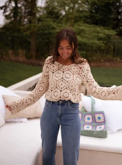 Chemisiers & Blouses-EASY-CLOTHES Blouse Analy beige | Blouse effet macramé | Prêt-à-porter en ligne | Easy Clothes Beige       