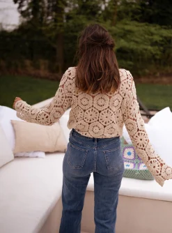 Chemisiers & Blouses-EASY-CLOTHES Blouse Analy beige | Blouse effet macramé | Prêt-à-porter en ligne | Easy Clothes Beige