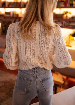 Chemisiers & Blouses-EASY-CLOTHES Blouse Arlyne écrue en crochet | Blouse col V ajourée | Prêt-à-porter en ligne | Easy Clothes Écrue en crochet       