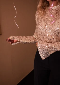 Chemisiers & Blouses-EASY-CLOTHES Blouse Armella - Dorée - Paillettes - Easy Clothes Dorée à paillettes       