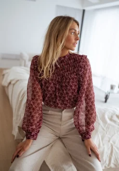 Chemisiers & Blouses-EASY-CLOTHES Blouse Danica - bordeaux à motifsEasy Clothes Bordeaux à motifs