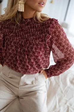 Chemisiers & Blouses-EASY-CLOTHES Blouse Danica - bordeaux à motifsEasy Clothes Bordeaux à motifs       