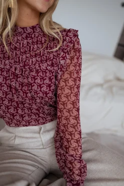 Chemisiers & Blouses-EASY-CLOTHES Blouse Danica - bordeaux à motifsEasy Clothes Bordeaux à motifs       