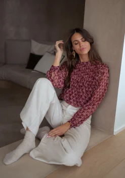Chemisiers & Blouses-EASY-CLOTHES Blouse Danica - bordeaux à motifsEasy Clothes Bordeaux à motifs       