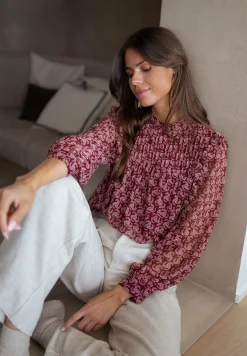 Chemisiers & Blouses-EASY-CLOTHES Blouse Danica - bordeaux à motifsEasy Clothes Bordeaux à motifs       