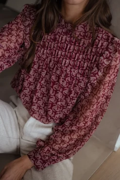 Chemisiers & Blouses-EASY-CLOTHES Blouse Danica - bordeaux à motifsEasy Clothes Bordeaux à motifs       