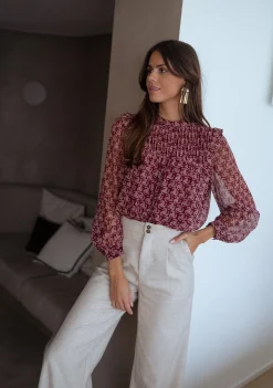 Chemisiers & Blouses-EASY-CLOTHES Blouse Danica - bordeaux à motifsEasy Clothes Bordeaux à motifs       