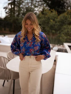 Chemisiers & Blouses-EASY-CLOTHES Blouse Divna - bleueEasy Clothes Bleue       