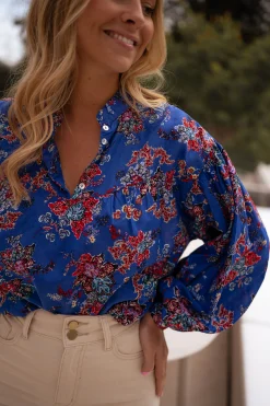 Chemisiers & Blouses-EASY-CLOTHES Blouse Divna - bleueEasy Clothes Bleue       