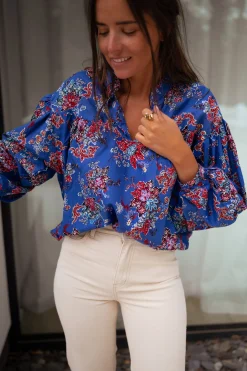 Chemisiers & Blouses-EASY-CLOTHES Blouse Divna - bleueEasy Clothes Bleue       