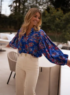 Chemisiers & Blouses-EASY-CLOTHES Blouse Divna - bleueEasy Clothes Bleue       