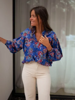 Chemisiers & Blouses-EASY-CLOTHES Blouse Divna - bleueEasy Clothes Bleue       