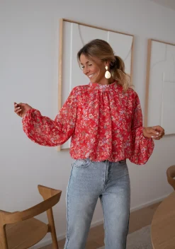Chemisiers & Blouses-EASY-CLOTHES Blouse Doma - corail à fleursEasy Clothes Corail à fleurs
