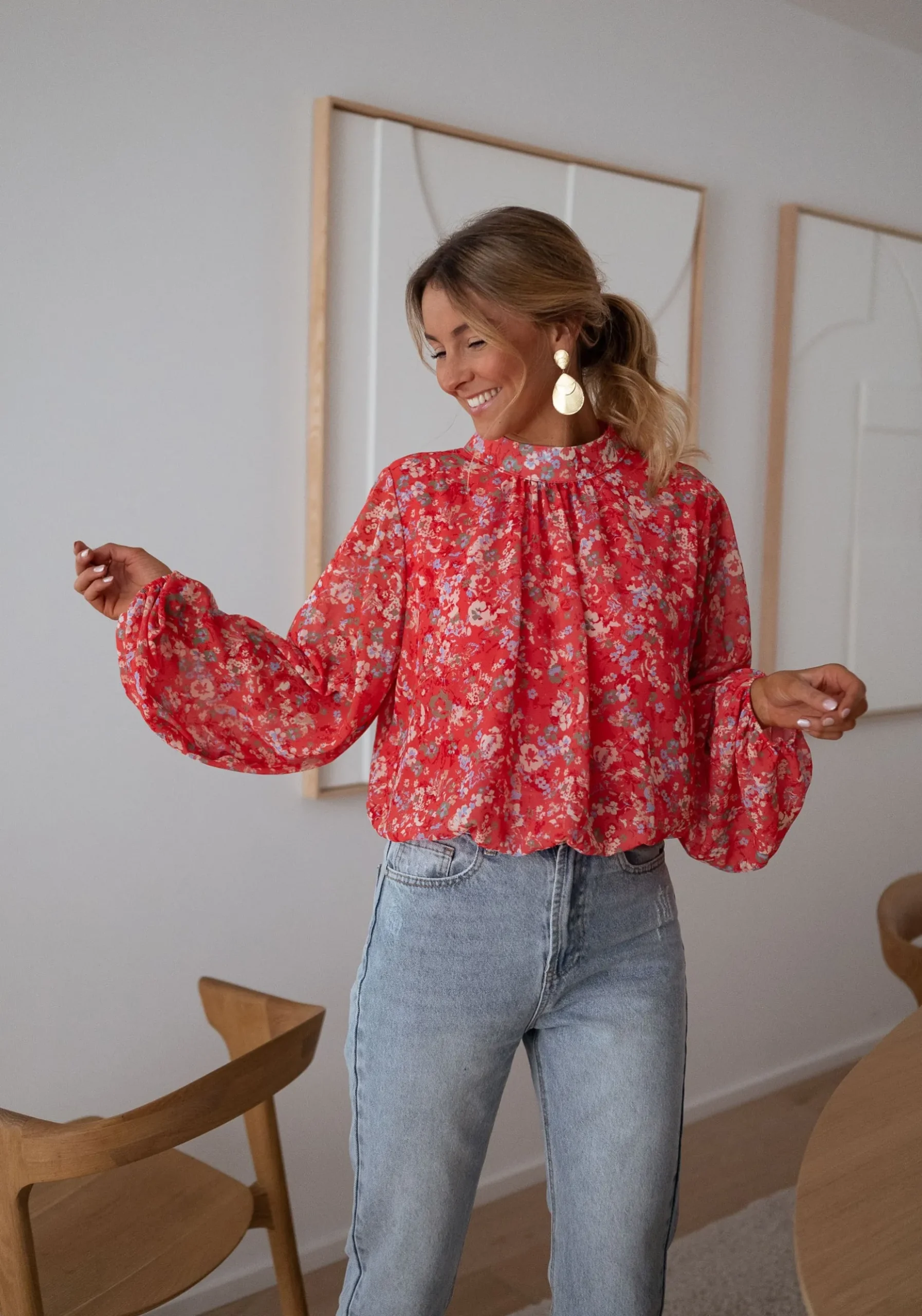 Chemisiers & Blouses-EASY-CLOTHES Blouse Doma - corail à fleursEasy Clothes Corail à fleurs