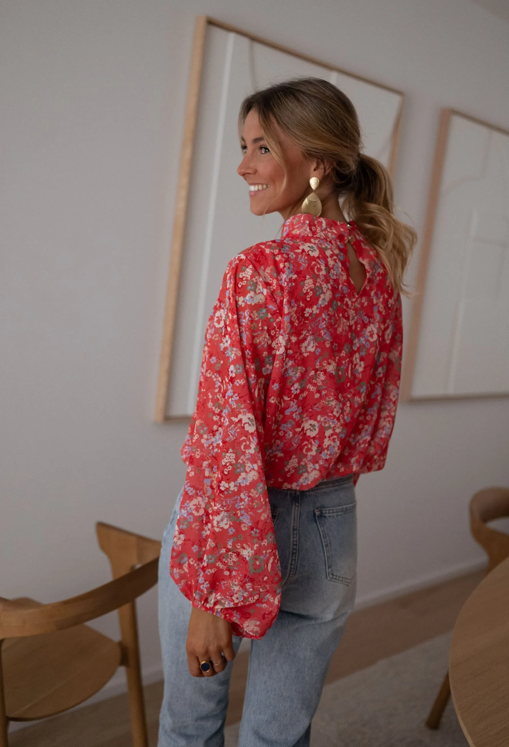 Chemisiers & Blouses-EASY-CLOTHES Blouse Doma - corail à fleursEasy Clothes Corail à fleurs