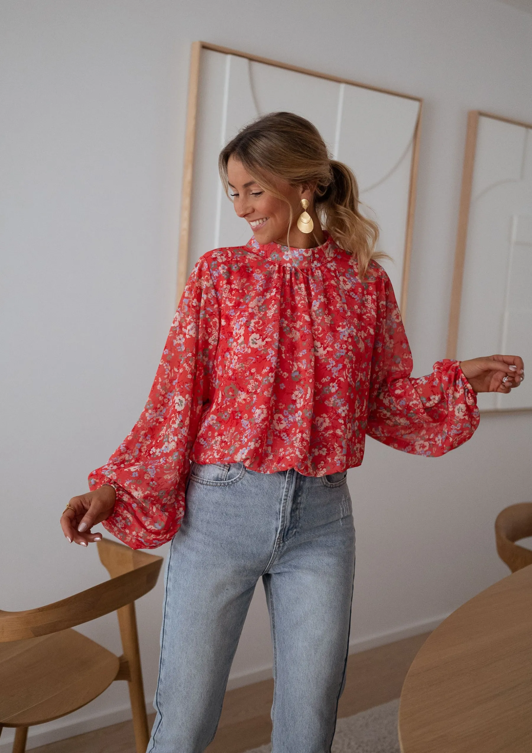Chemisiers & Blouses-EASY-CLOTHES Blouse Doma - corail à fleursEasy Clothes Corail à fleurs
