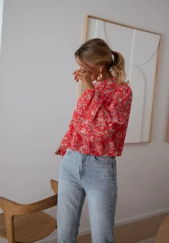 Chemisiers & Blouses-EASY-CLOTHES Blouse Doma - corail à fleursEasy Clothes Corail à fleurs