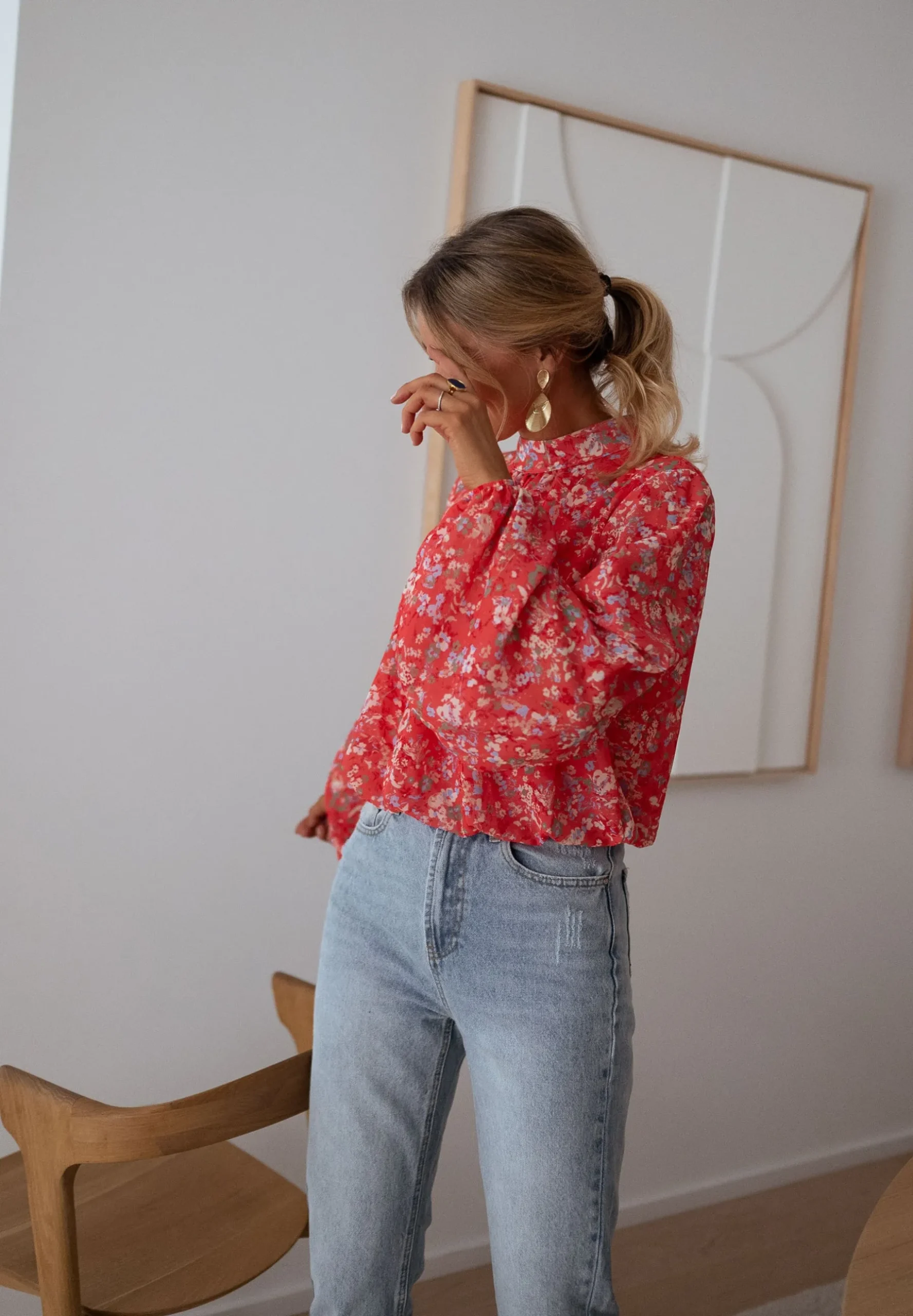 Chemisiers & Blouses-EASY-CLOTHES Blouse Doma - corail à fleursEasy Clothes Corail à fleurs
