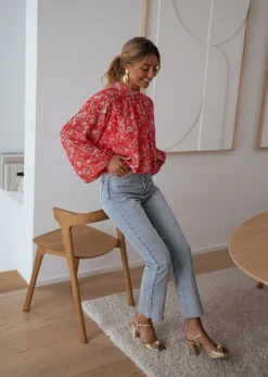 Chemisiers & Blouses-EASY-CLOTHES Blouse Doma - corail à fleursEasy Clothes Corail à fleurs