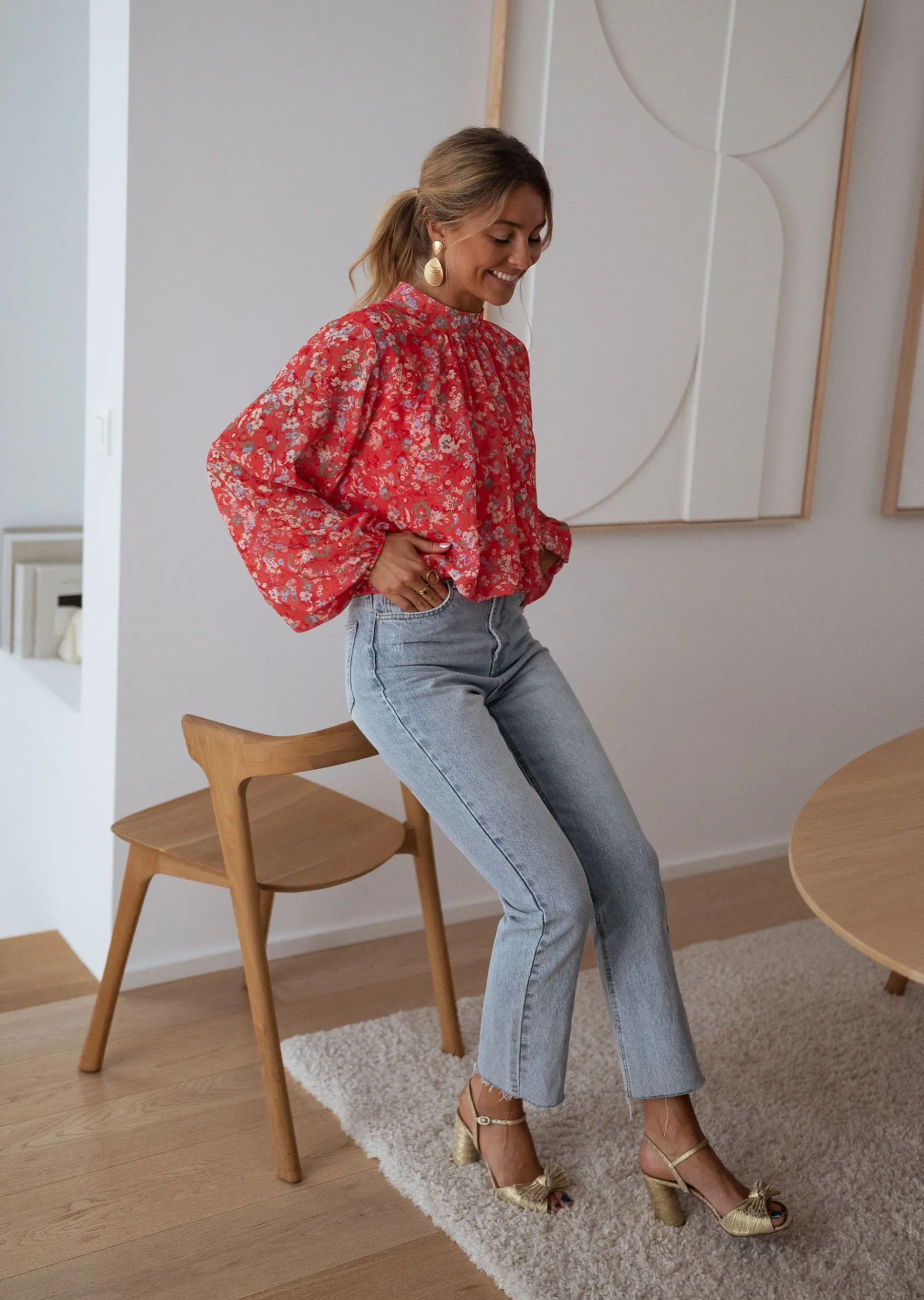 Chemisiers & Blouses-EASY-CLOTHES Blouse Doma - corail à fleursEasy Clothes Corail à fleurs