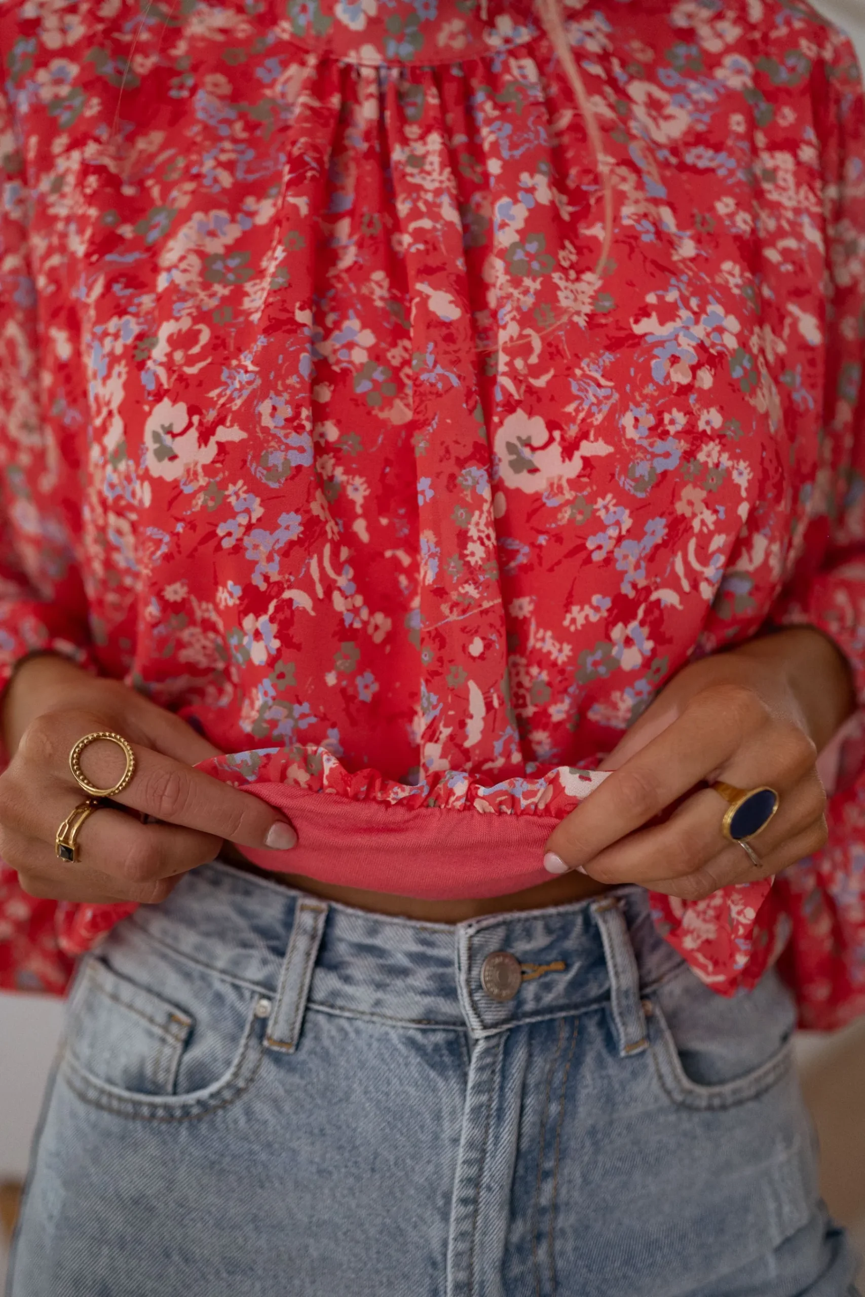 Chemisiers & Blouses-EASY-CLOTHES Blouse Doma - corail à fleursEasy Clothes Corail à fleurs