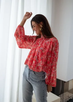 Chemisiers & Blouses-EASY-CLOTHES Blouse Doma - corail à fleursEasy Clothes Corail à fleurs