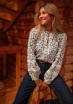 Chemisiers & Blouses-EASY-CLOTHES Blouse Ecrue & Bleue - Davin - MotifsEasy Clothes Écrue et bleue