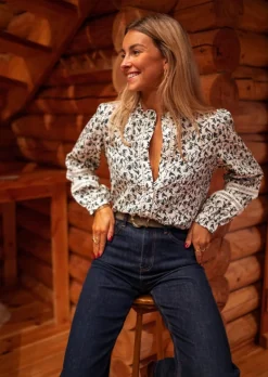 Chemisiers & Blouses-EASY-CLOTHES Blouse Ecrue & Bleue - Davin - MotifsEasy Clothes Écrue et bleue