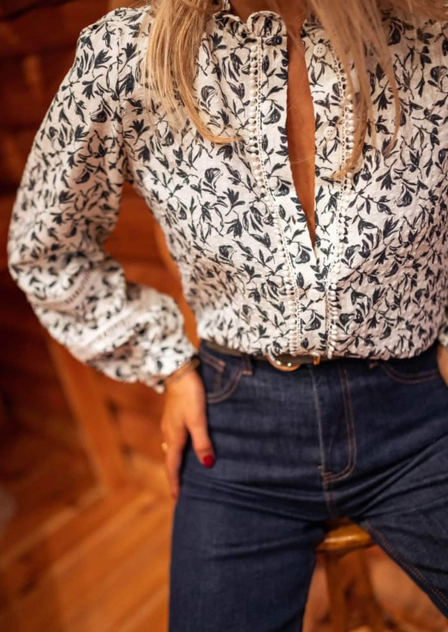 Chemisiers & Blouses-EASY-CLOTHES Blouse Ecrue & Bleue - Davin - MotifsEasy Clothes Écrue et bleue
