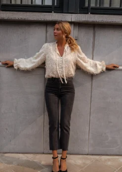 Chemisiers & Blouses-EASY-CLOTHES Blouse Gorgia Écrue - Originale - Manches Longues & LooseEasy Clothes Écrue       