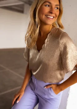 Chemisiers & Blouses-EASY-CLOTHES Blouse Hansa dorée | Blouse dorée élégante | Prêt-à-porter en ligne | Easy Clothes Dorée       