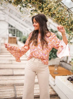 Chemisiers & Blouses-EASY-CLOTHES Blouse Hopi CREATION - orange à motifsEasy Clothes Orange à motifs       