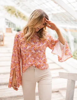 Chemisiers & Blouses-EASY-CLOTHES Blouse Hopi CREATION - orange à motifsEasy Clothes Orange à motifs       